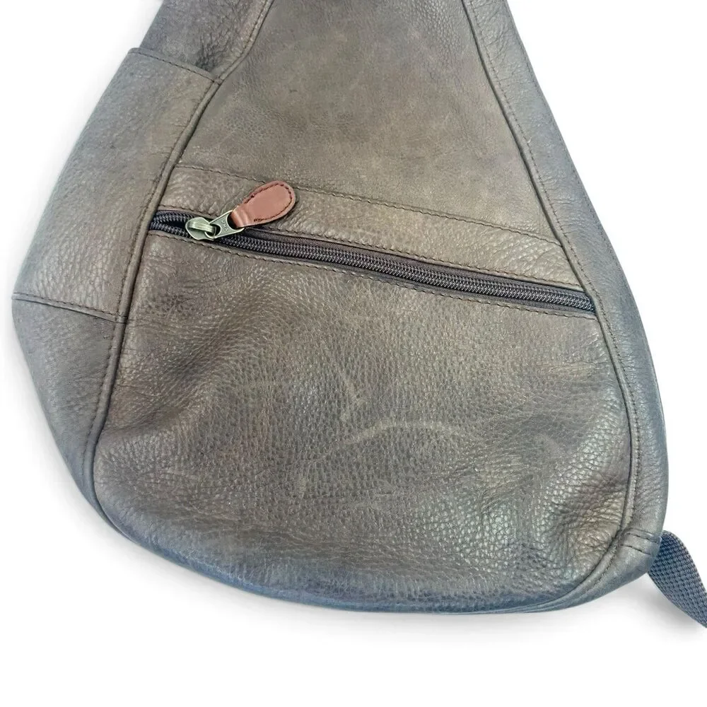 Vintage LL Bean Ameribag Brown Leather Healthy Back Crossbody Sling Bag Backpack